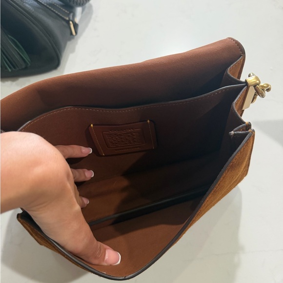 Coach Brown Suede Crossbody Bag with Gold Hardware - Picture 6 of 8